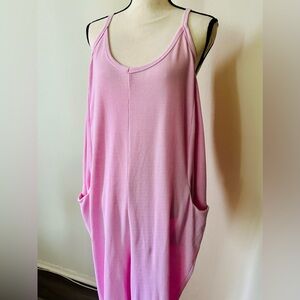 NWT New Sincerely Jules Pink Waffle Thermal Romper Long With Pockets Size Large